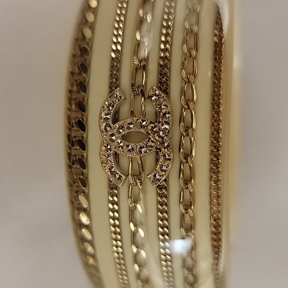 Chanel Resin Crystal Chain CC Cuff Bracelet
